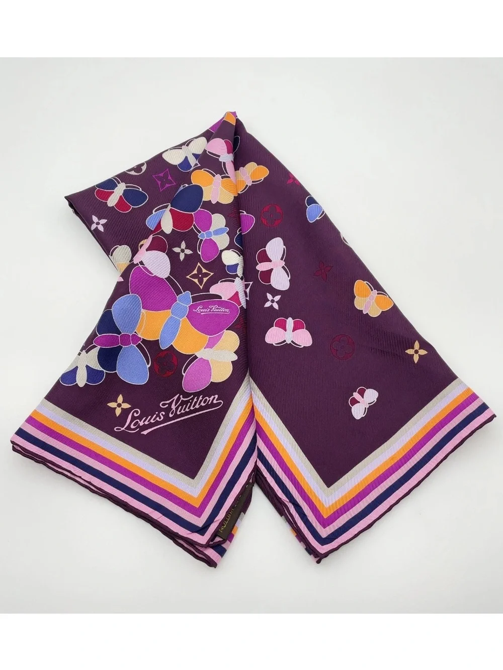 Louis Vuitton Carré 70 Monogram Butterfly Purple Multi Silk Scarf